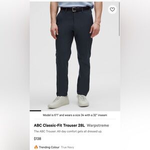 Lululemon ABC Fit Classic Trouser 28L Warpstreme